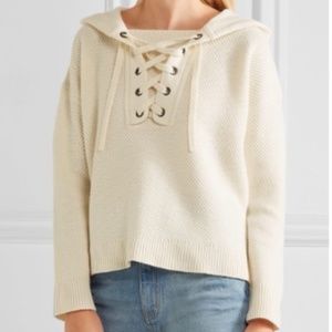 Madewell Wool Lace-Up Pullover Sweater Cream Small